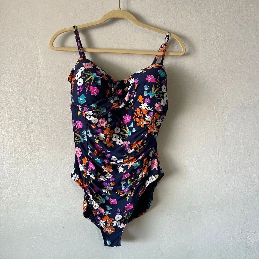Ann Cole vivid floral print one piece bathing suit